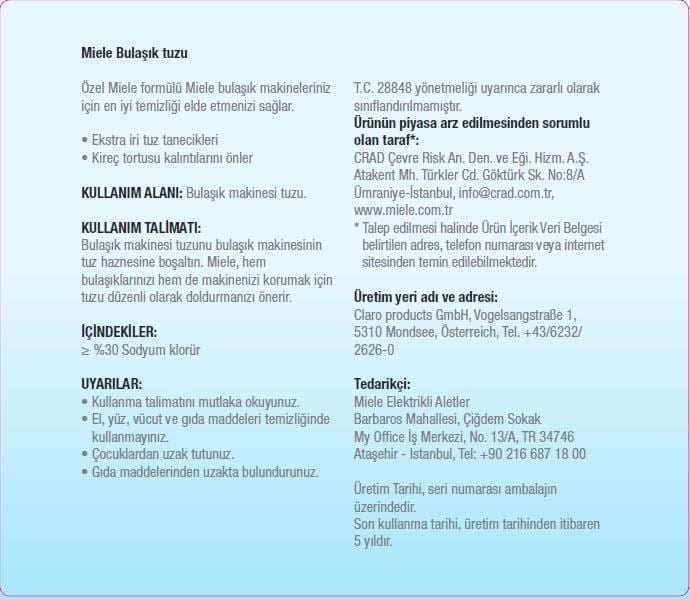 Miele Orijinal Bulaşık Makinesi Tuzu (1,5 kg)