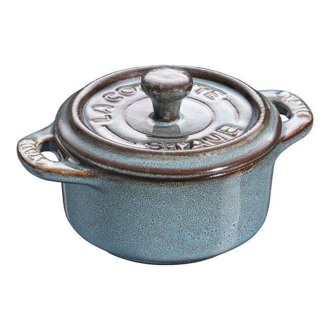 STAUB CERAMIQUE MİNİ DÖKÜM TENCERE ANTİK TURKUAZ 10 CM 200 ML YUVARLAK - 405120000