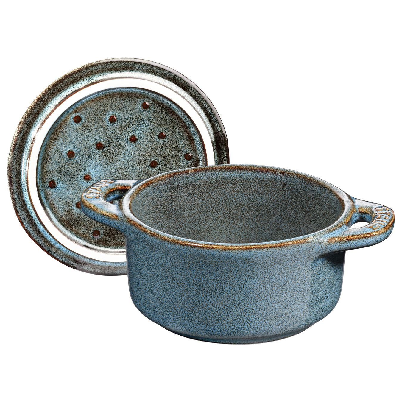 STAUB CERAMIQUE MİNİ DÖKÜM TENCERE ANTİK TURKUAZ 10 CM 200 ML YUVARLAK - 405120000