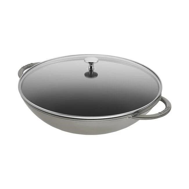 Staub Izgara Aparatlı 37cm Grafit Gri Demir Döküm Wok Tava Cam Kapaklı - 405093360