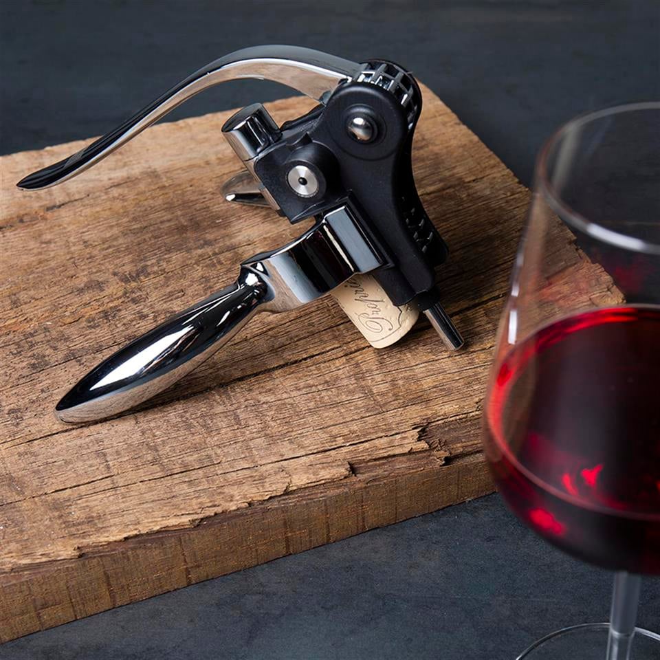 Vacu Vin Kaldıraçlı Tirbuşon Yatay, Paslanmaz Çelik, Siyah, Kutulu