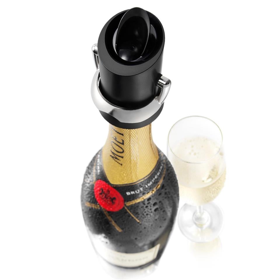 Vacu Vin Şampanya Kilit, Ağızlı ve Damla Korumalı, Siyah, Kutulu