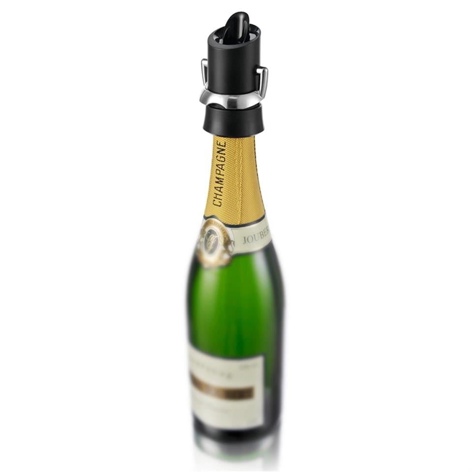 Vacu Vin Şampanya Kilit, Ağızlı ve Damla Korumalı, Siyah, Kutulu