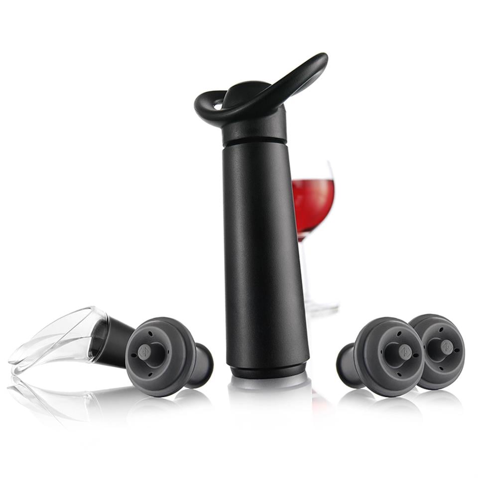 Vacu Vin Şarap Vakum Seti, Concerto Siyah (1 Pompa, 3 Tıpa, 1 Servis Aparatı), Kutulu