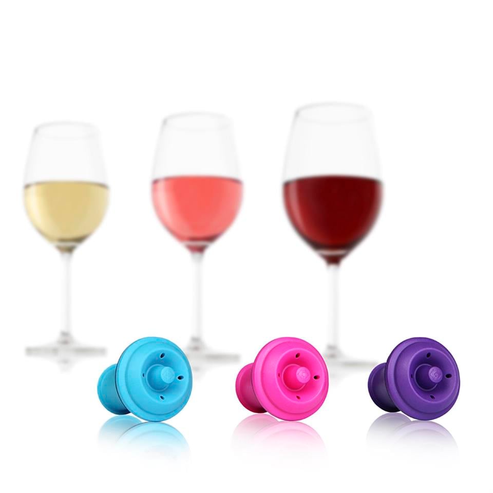 Vacu Vin Vakum Şarap Tıpası, Pembe/Mavi/Mor (3 parça), Kutulu