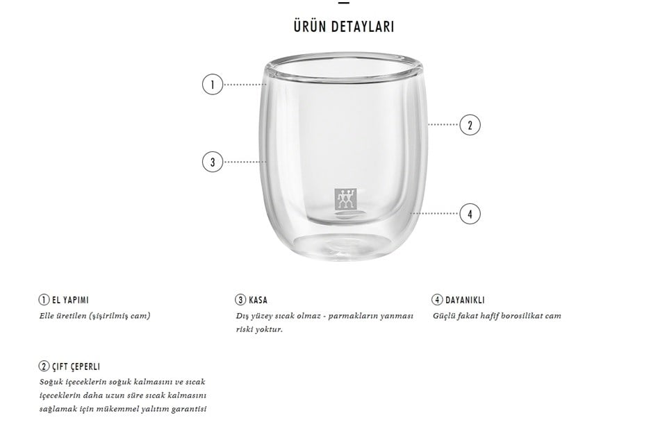 Zwilling Çift Camlı 2'Li Espresso Bardak Seti - 80 ml