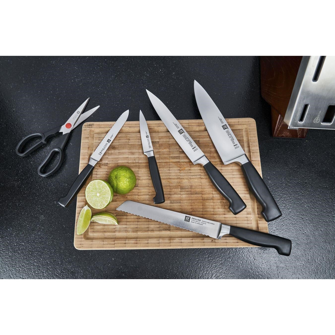 ZWILLING FOUR STAR 7-Parça Blok Bıçak Seti Kendinden Bilemeli Dişbudak Ağacı - 351450000