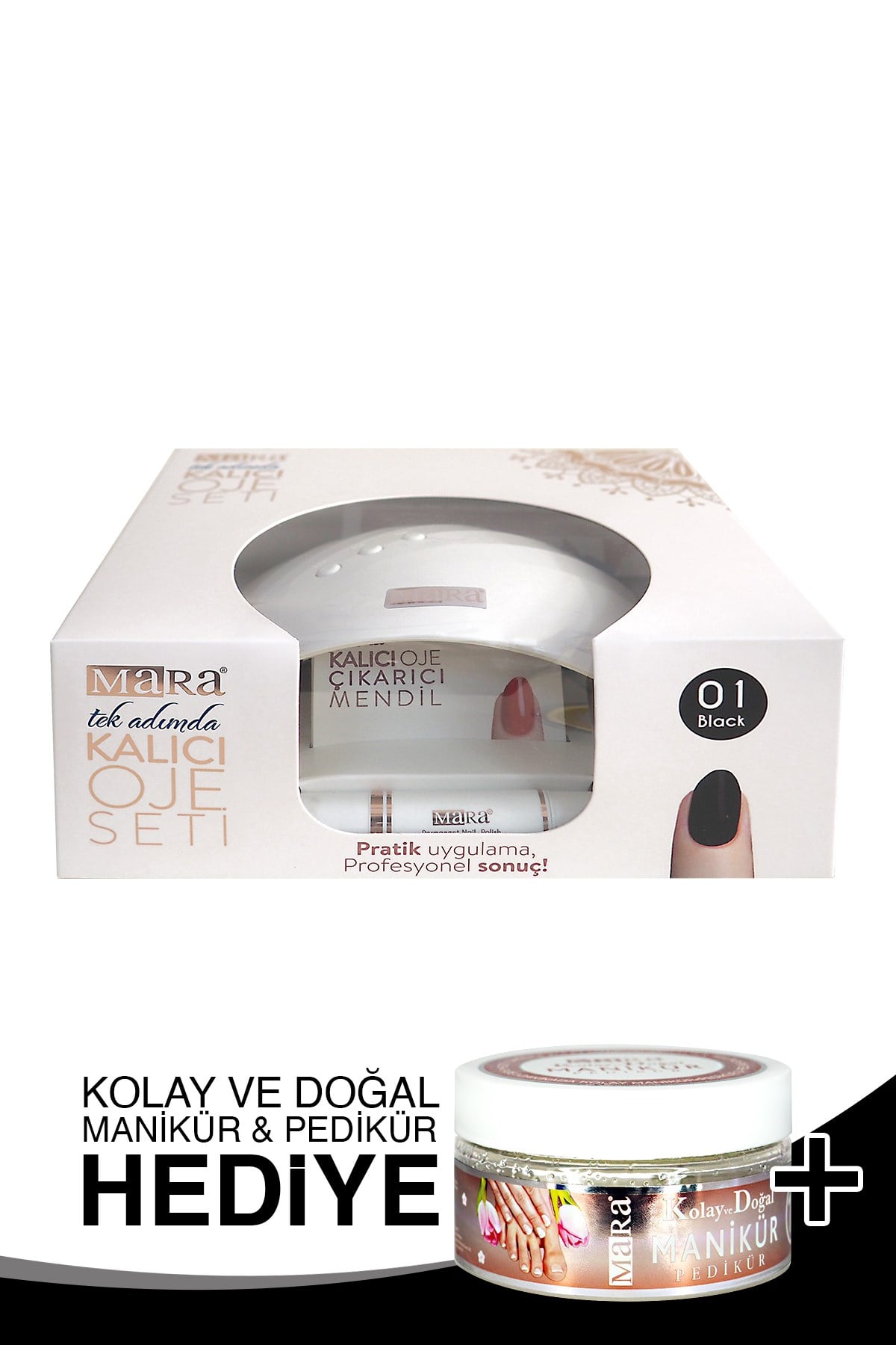 Mara Kalıcı Oje Seti 01 Black + Manikür Peeling Hediye