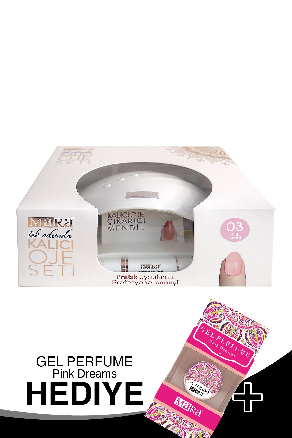 Mara Kalıcı Oje Seti 03 Pink French + Jel Parfüm Hediye