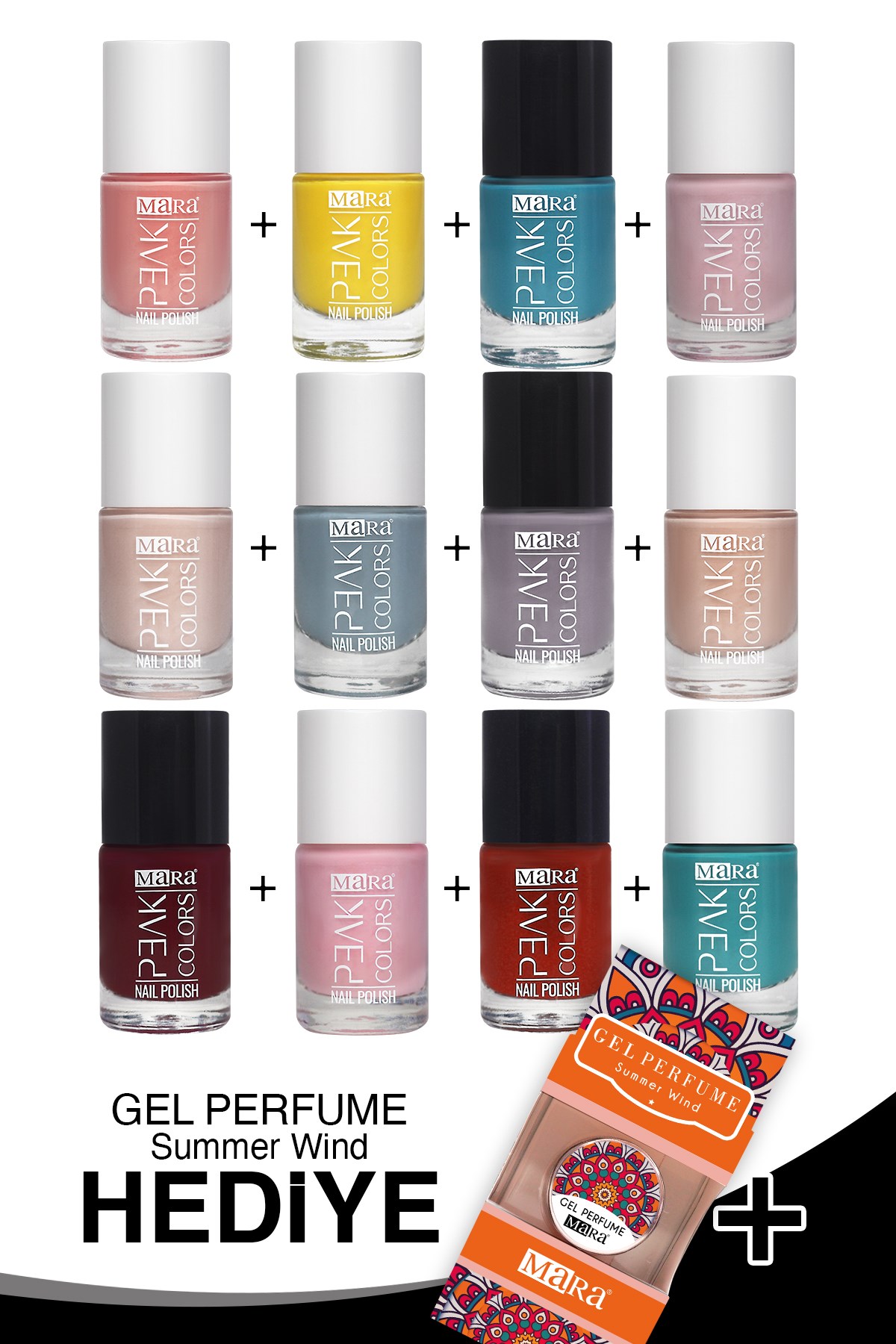 Mara Peak Colors Oje Seti 4 (12 Adet) + Jel Parfüm Hediye