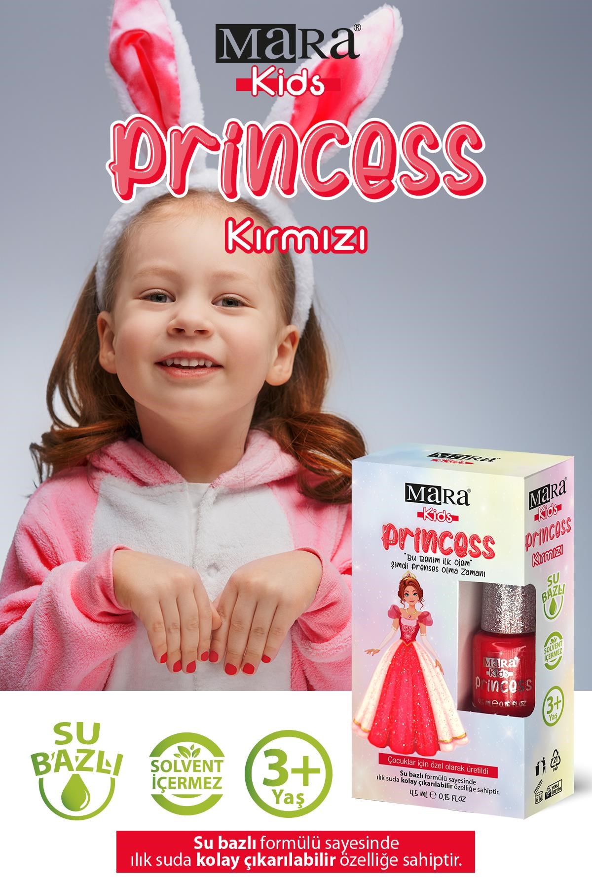 Mara Princess Yıkanabilir Su Bazlı Çocuk Ojesi - Kırmızı (Törpü Hediyeli)