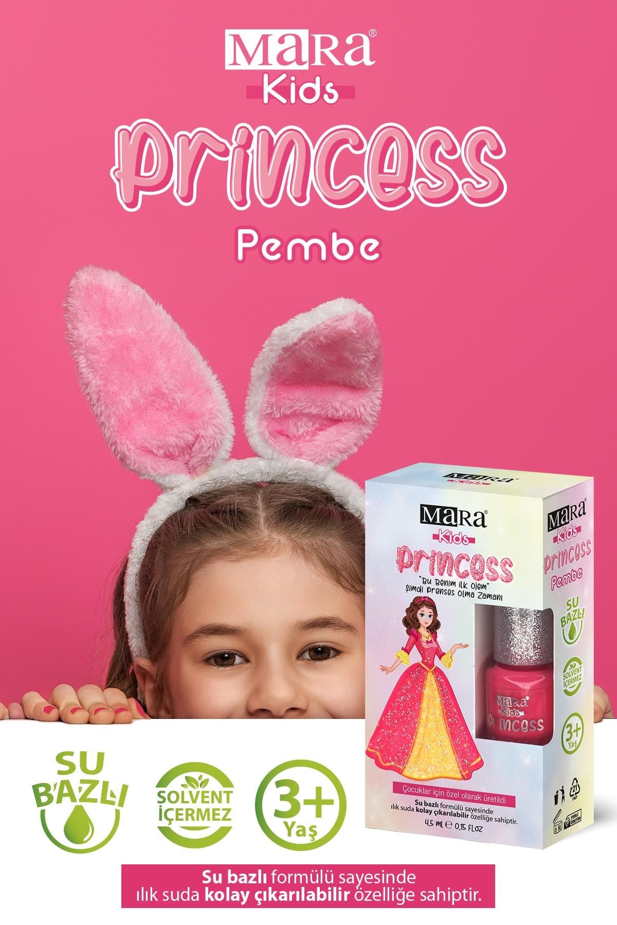 Mara Princess Yıkanabilir Su Bazlı Çocuk Ojesi - Pembe (Törpü Hediyeli)