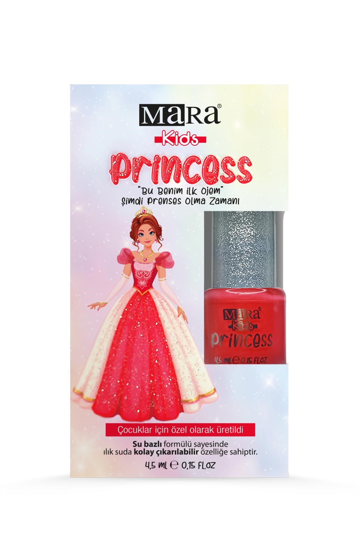 Mara Princess Yıkanabilir Su Bazlı Çocuk Ojesi - Kırmızı (Törpü Hediyeli)