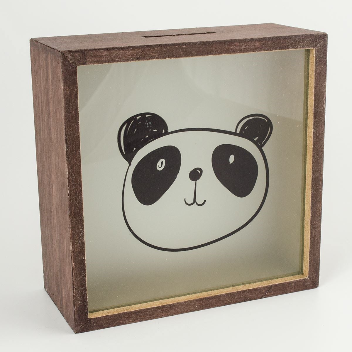 Çizim Panda Ahşap ve Cam Tasarımlı Kumbara