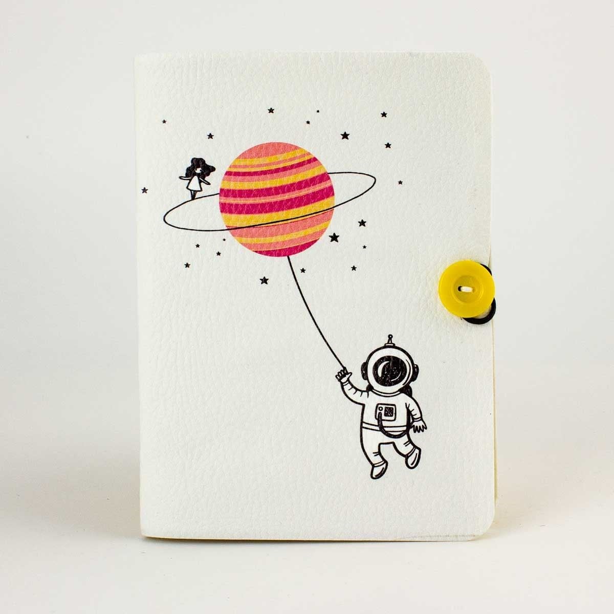 Satürn Kız Astronot Düğmeli Defter