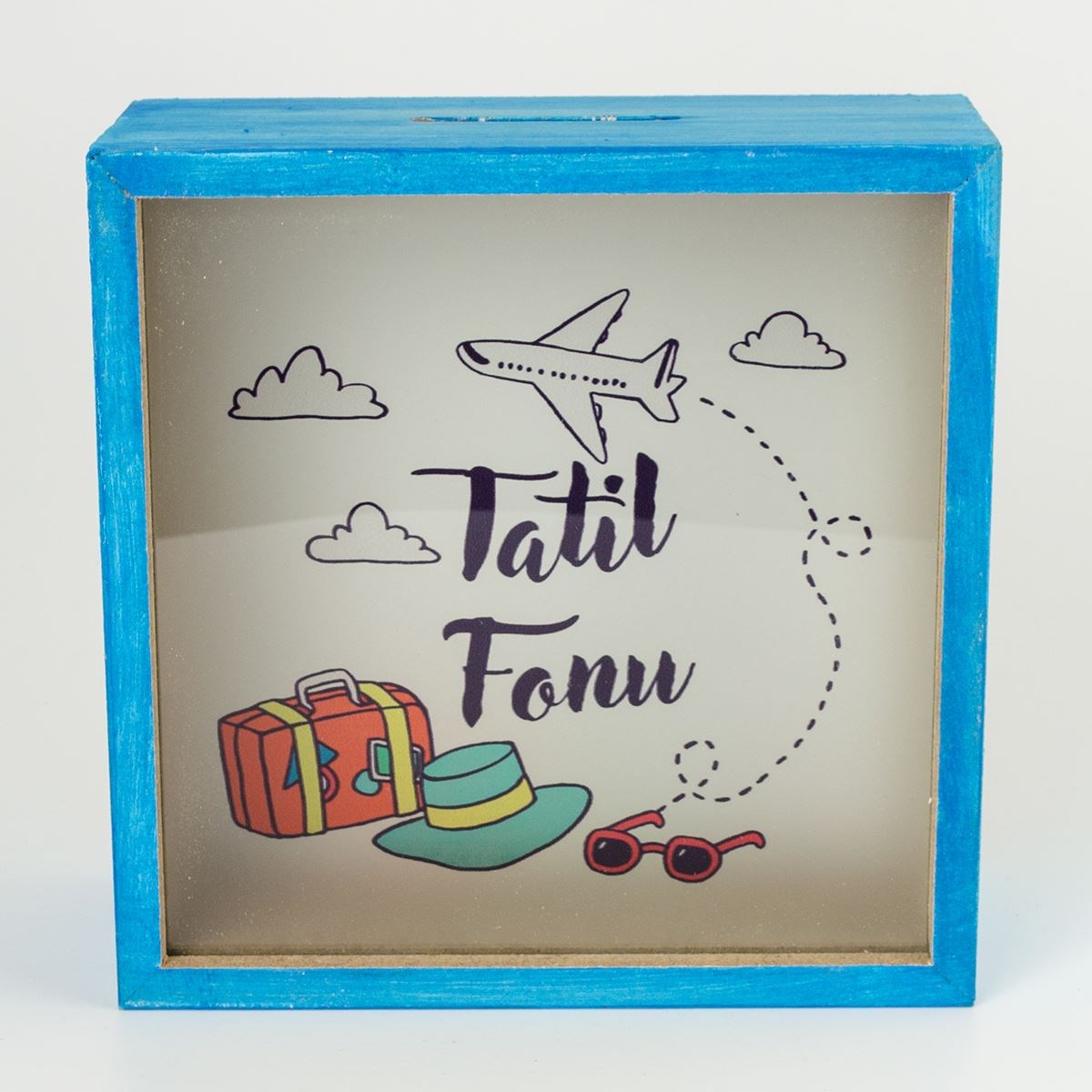 Tatil Fonu Renkli Ahşap ve Cam Tasarımlı Kumbara