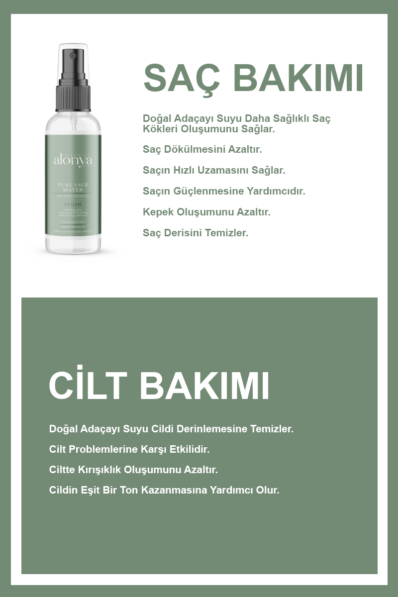 SAF ADAÇAYI HİDROSOLÜ YENİLEYİCİ VE ONARICI ETKİLİ CİLT BAKIM TONİĞİ 150 ML