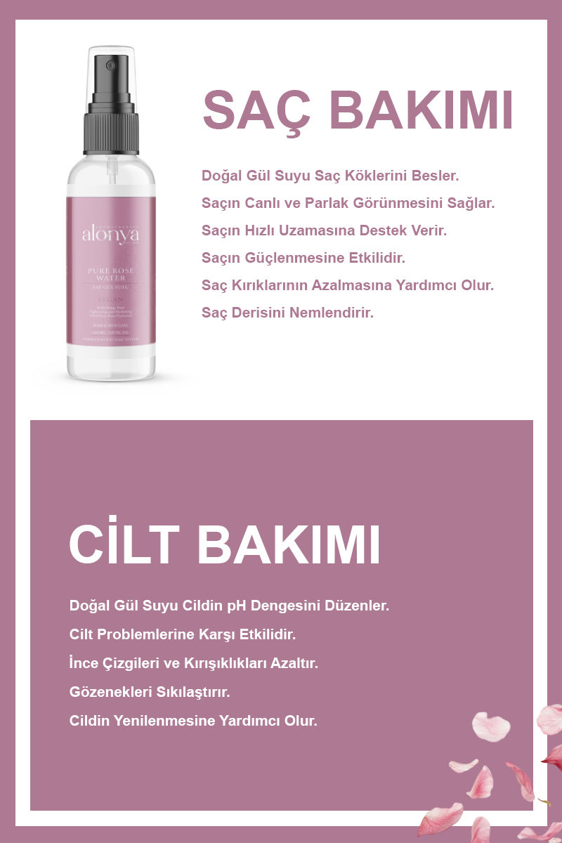 SAF GÜL HİDROSOLÜ AYDINLATICI GÖZENEK SIKILAŞTIRICI VE NEMLENDİRİCİ TONİK 150 ML