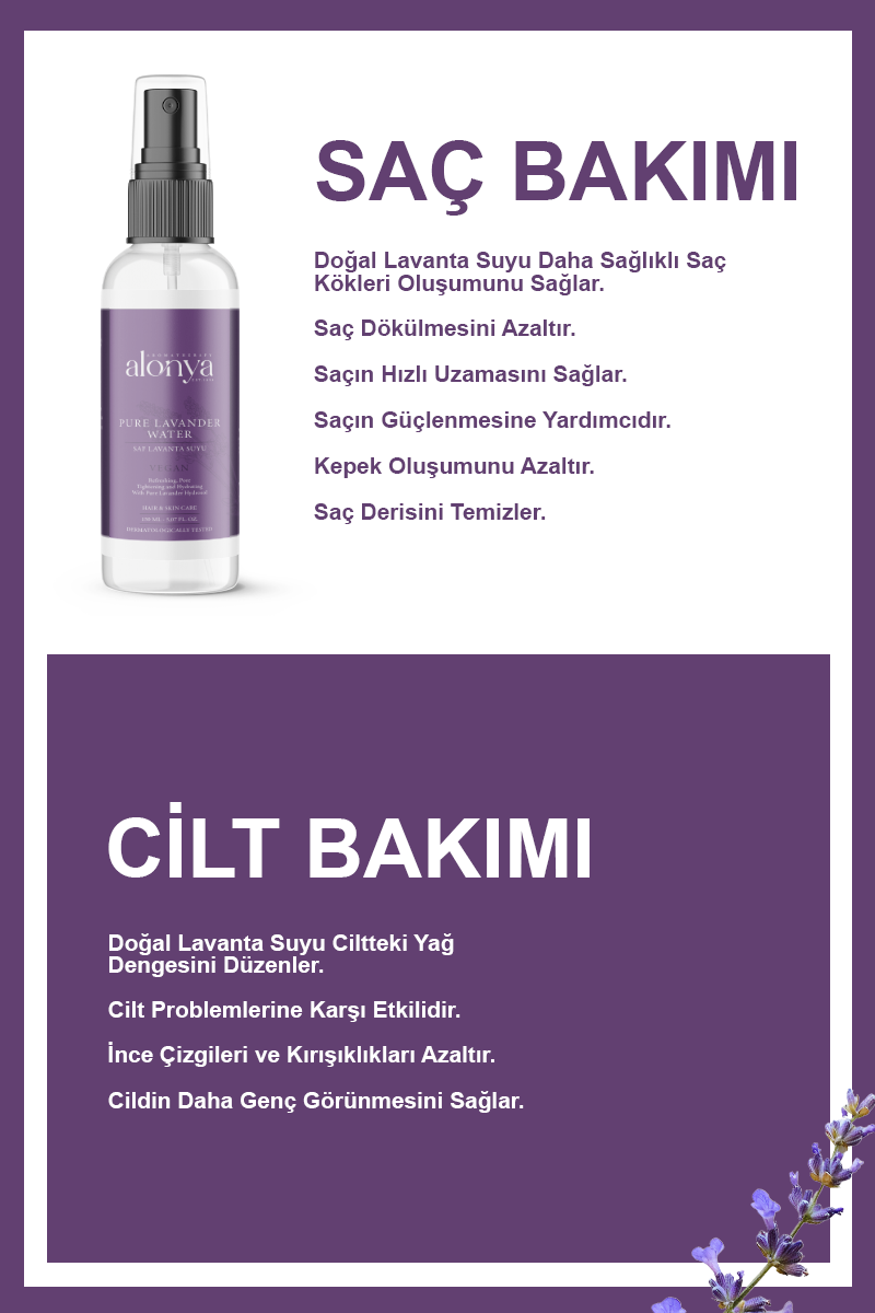 SAF LAVANTA HİDROSOLÜ CANLANDIRICI VE BESLEYİCİ CİLT BAKIM TONİĞİ 150 ML