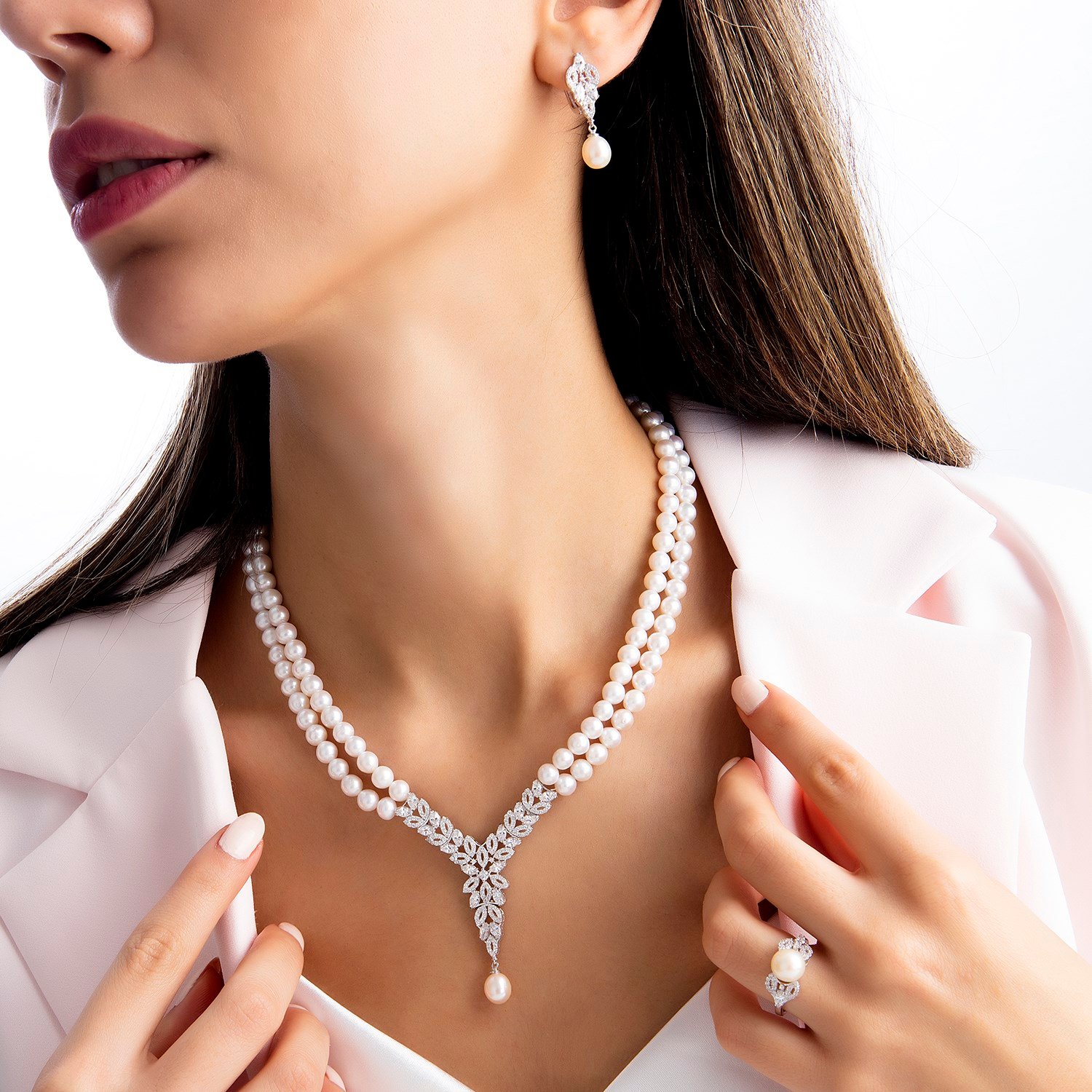 Altın ve İncili Crystal Yüzük