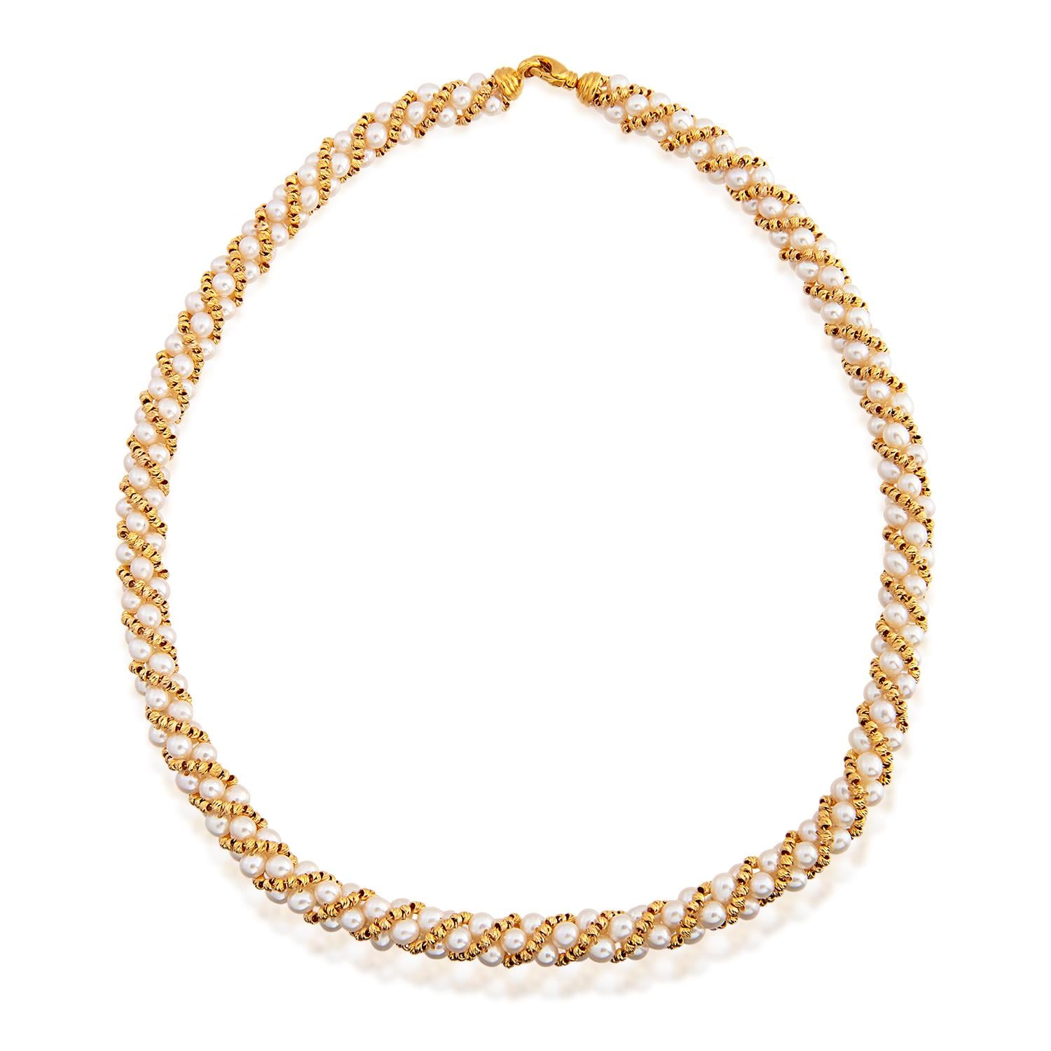 Altın ve İncili Örme Kolye