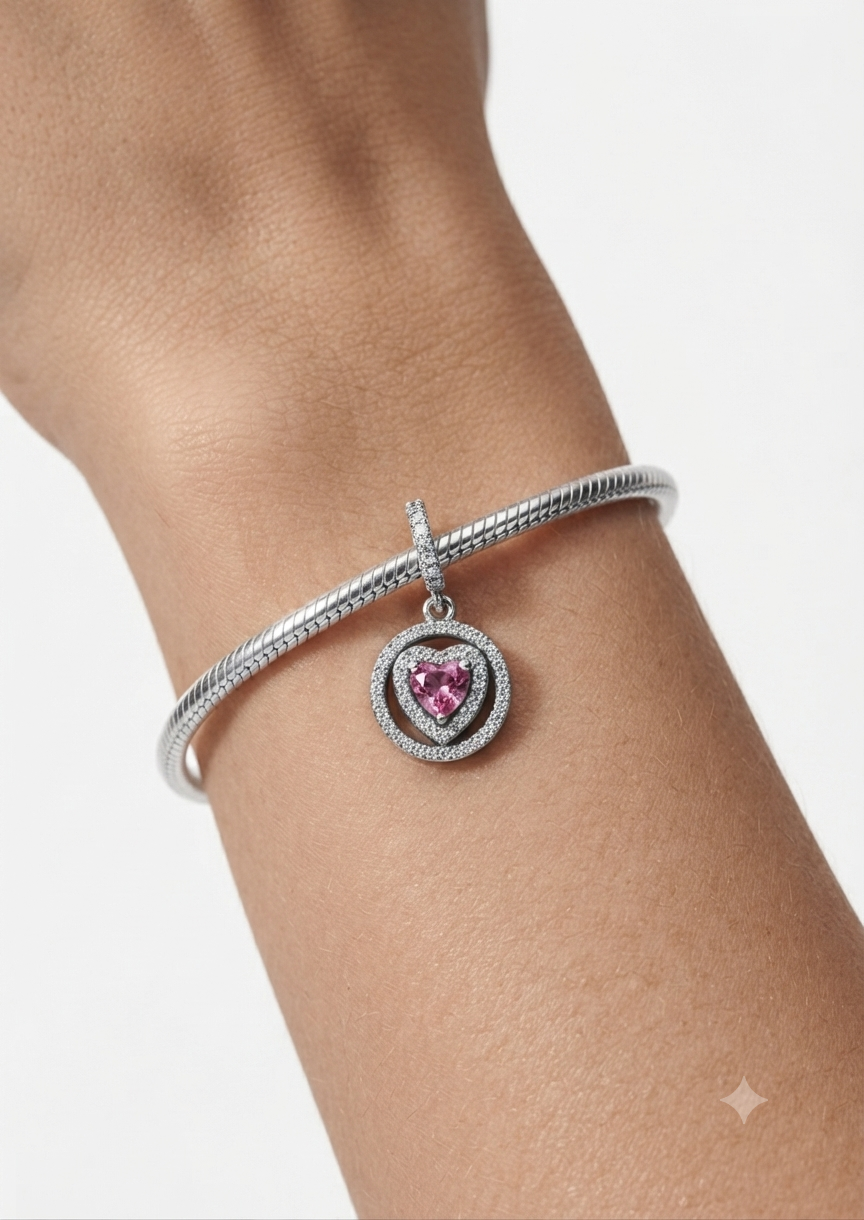  Işıltılı Pembe Kalpli Sallantılı Charm