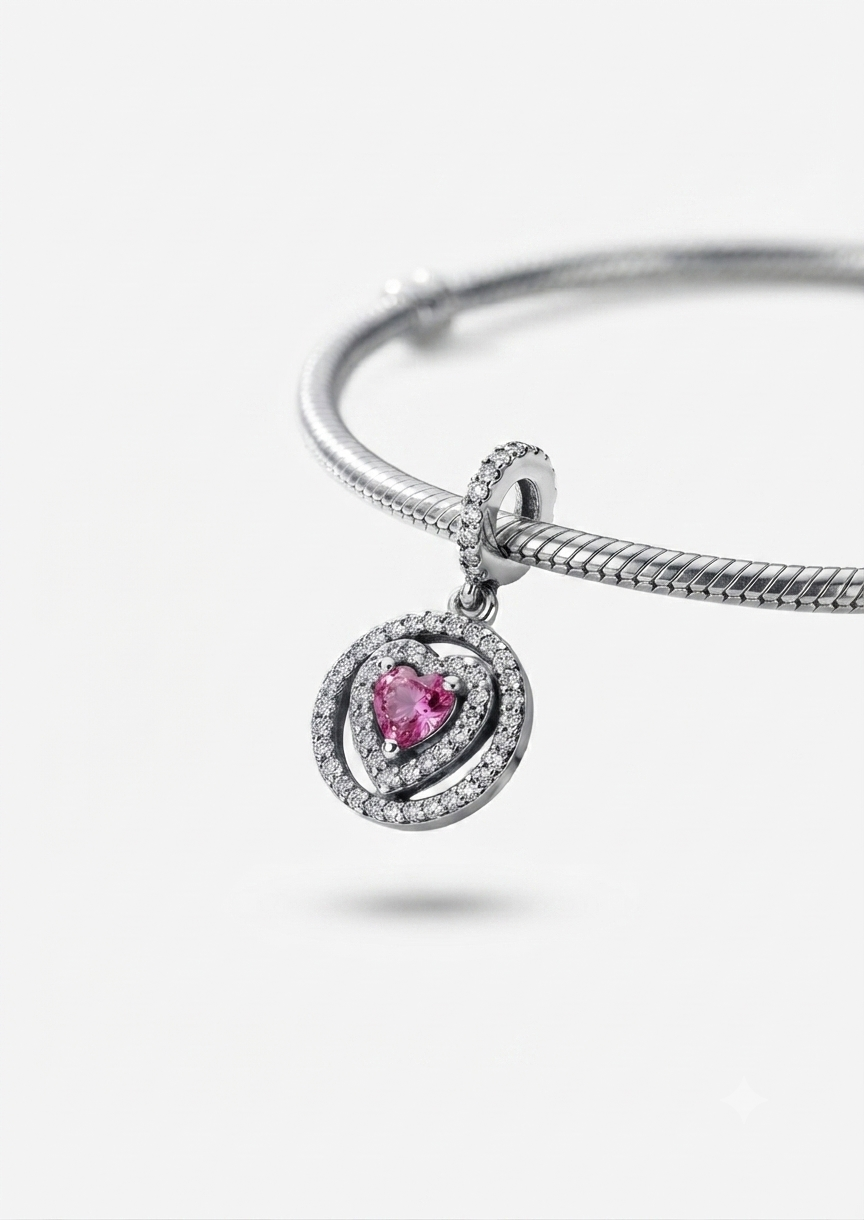  Işıltılı Pembe Kalpli Sallantılı Charm