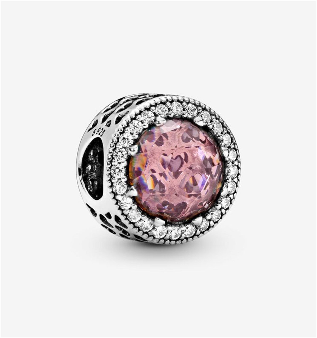  Pembe Taş Detay Yuvarlak  Model Gümüş Charm