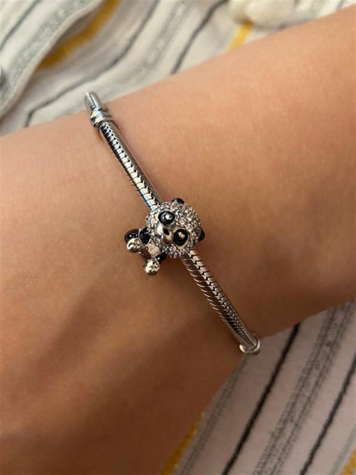  Zirkon Taşlı Işıltılı Sevimli Panda Model Gümüş Charm