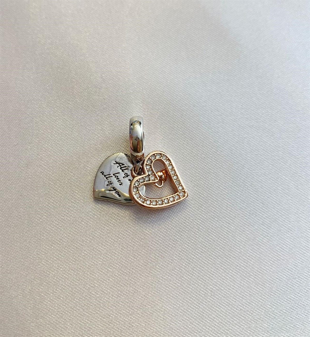 Bayan Gümüş Pandora Bileklik Uyumlu İkili Kalp Model Charm