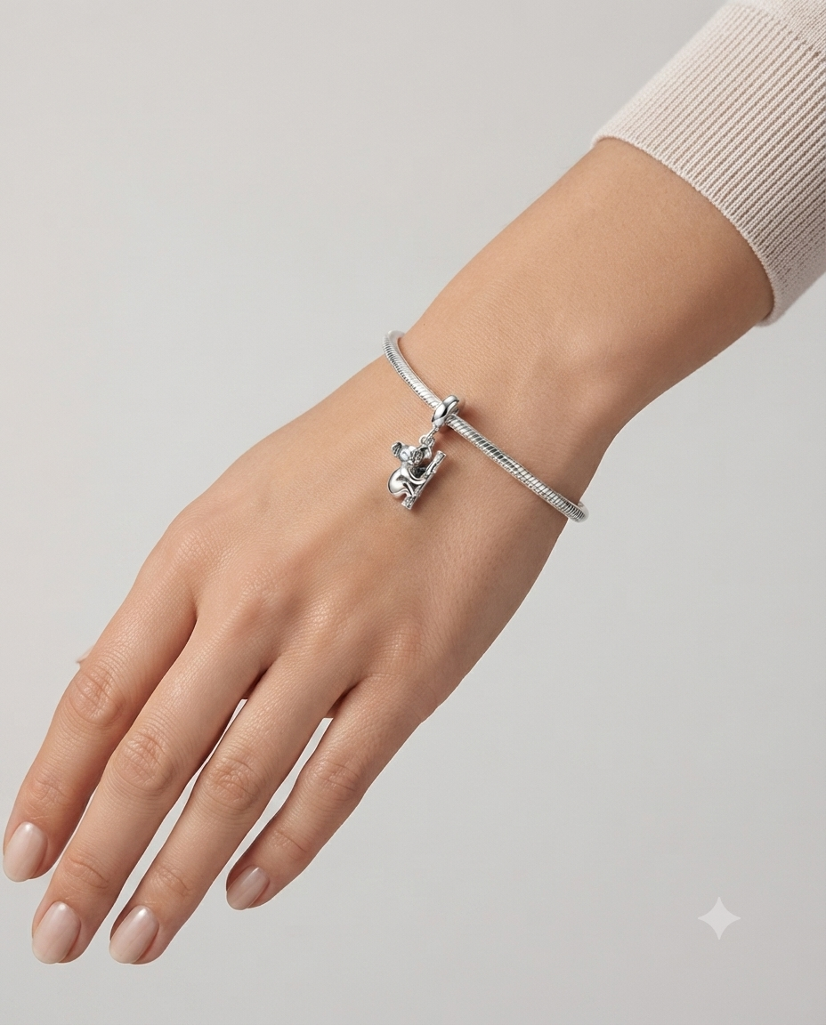 Bayan Gümüş Pandora Bileklik Uyumlu Koala Model Charm