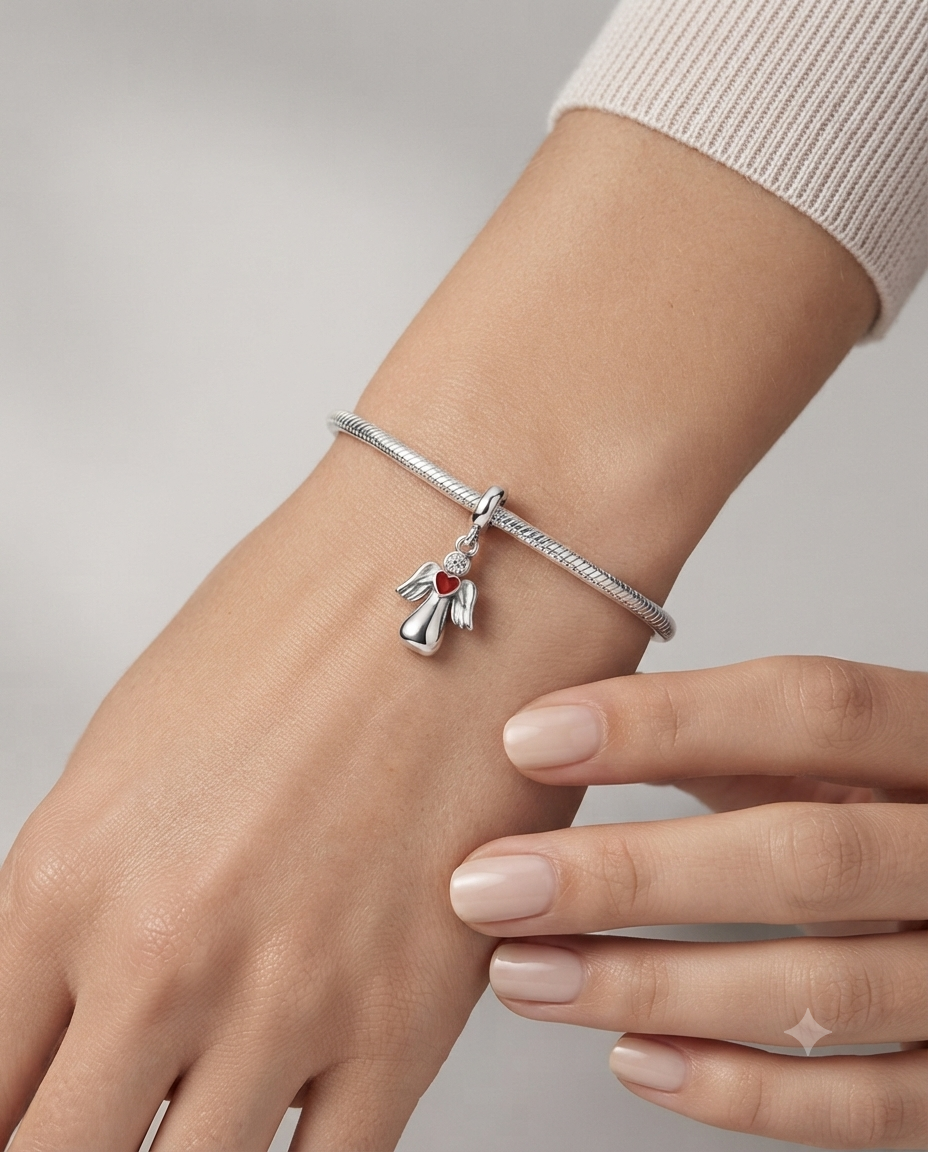 Bayan Gümüş Pandora Bileklik Uyumlu Melek Model Charm