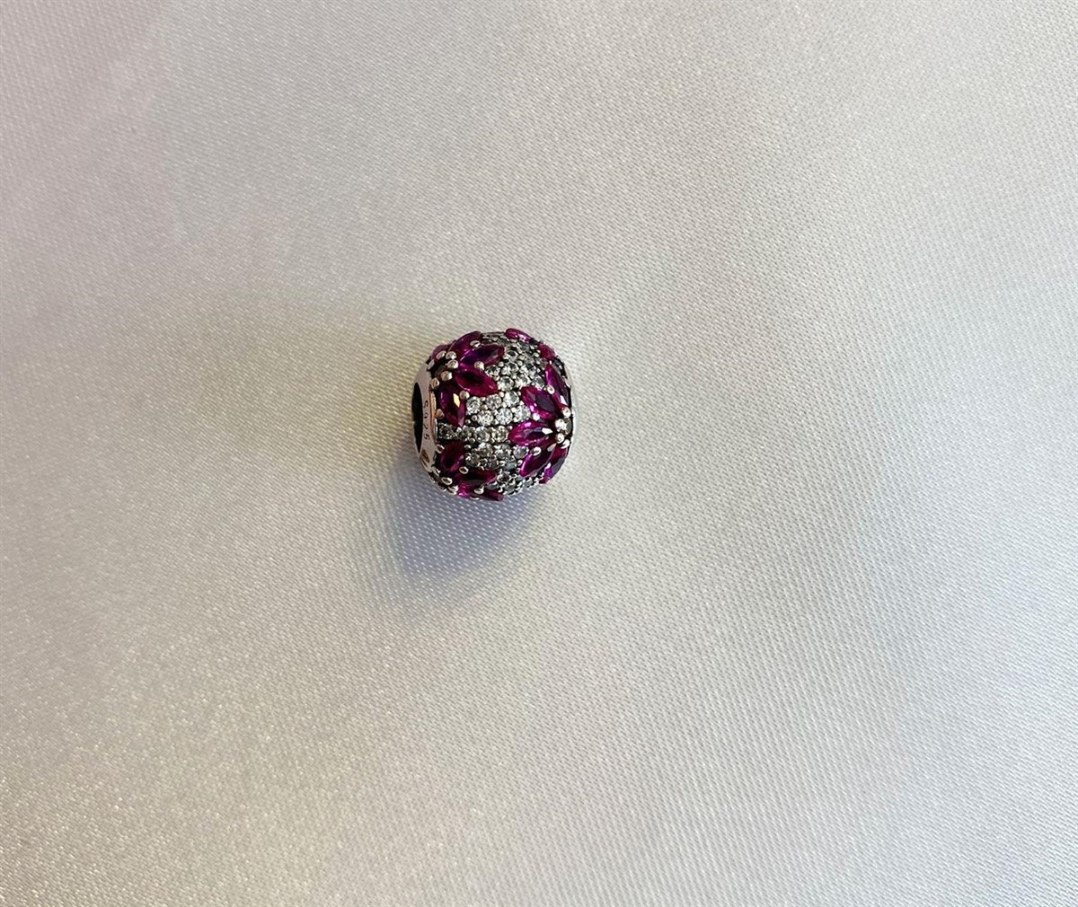 Bayan Gümüş Pandora Bileklik Uyumlu Pembe Çiçek Model Taşlı Charm
