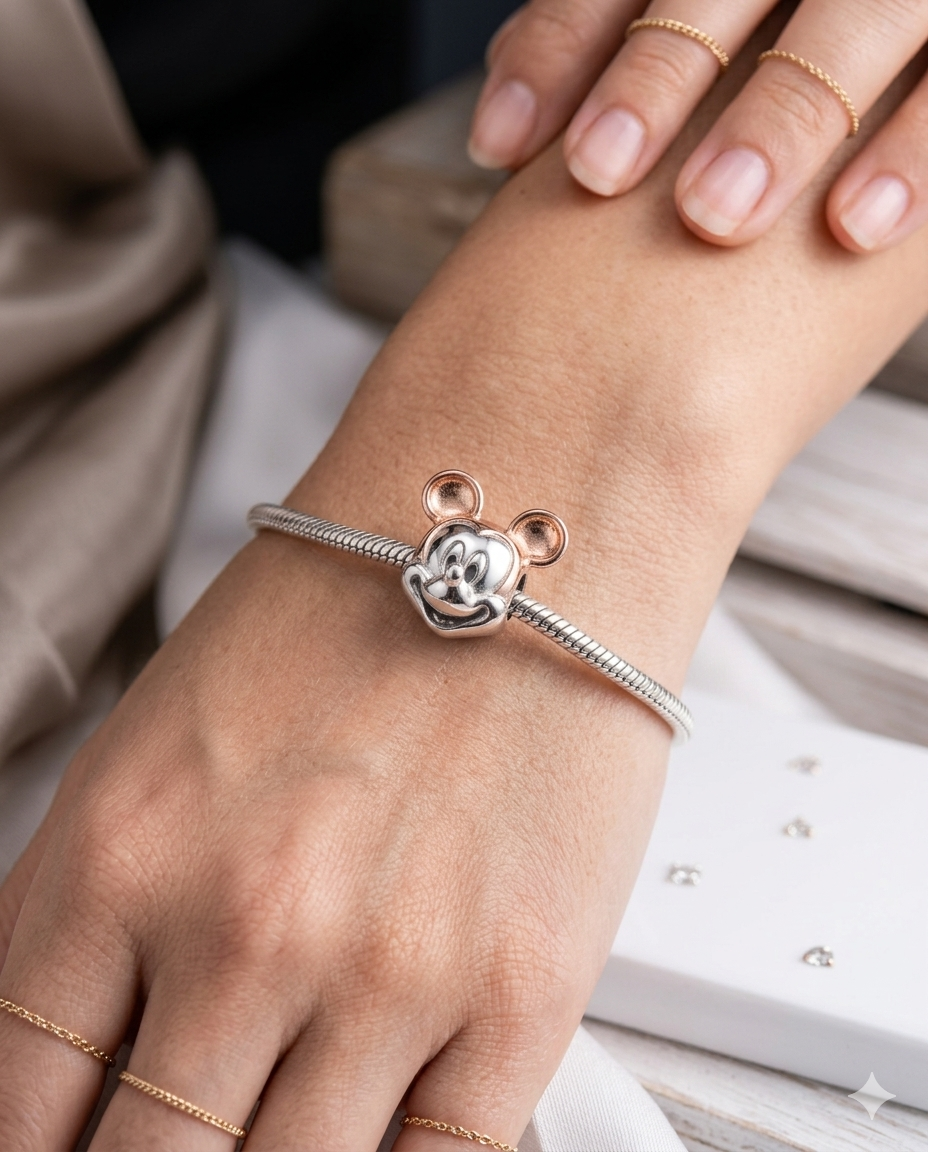 Bayan Mickey Mouse Model Gümüş Charm