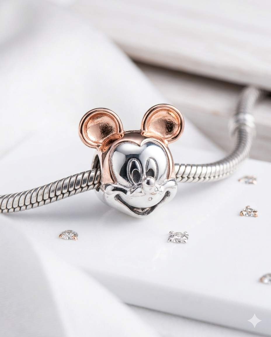 Bayan Mickey Mouse Model Gümüş Charm