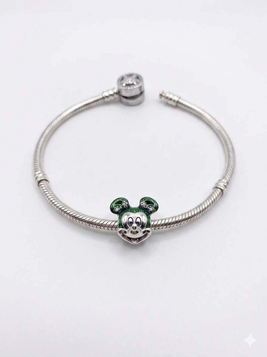 Bayan Yeşil Mickey Model Gümüş Charm