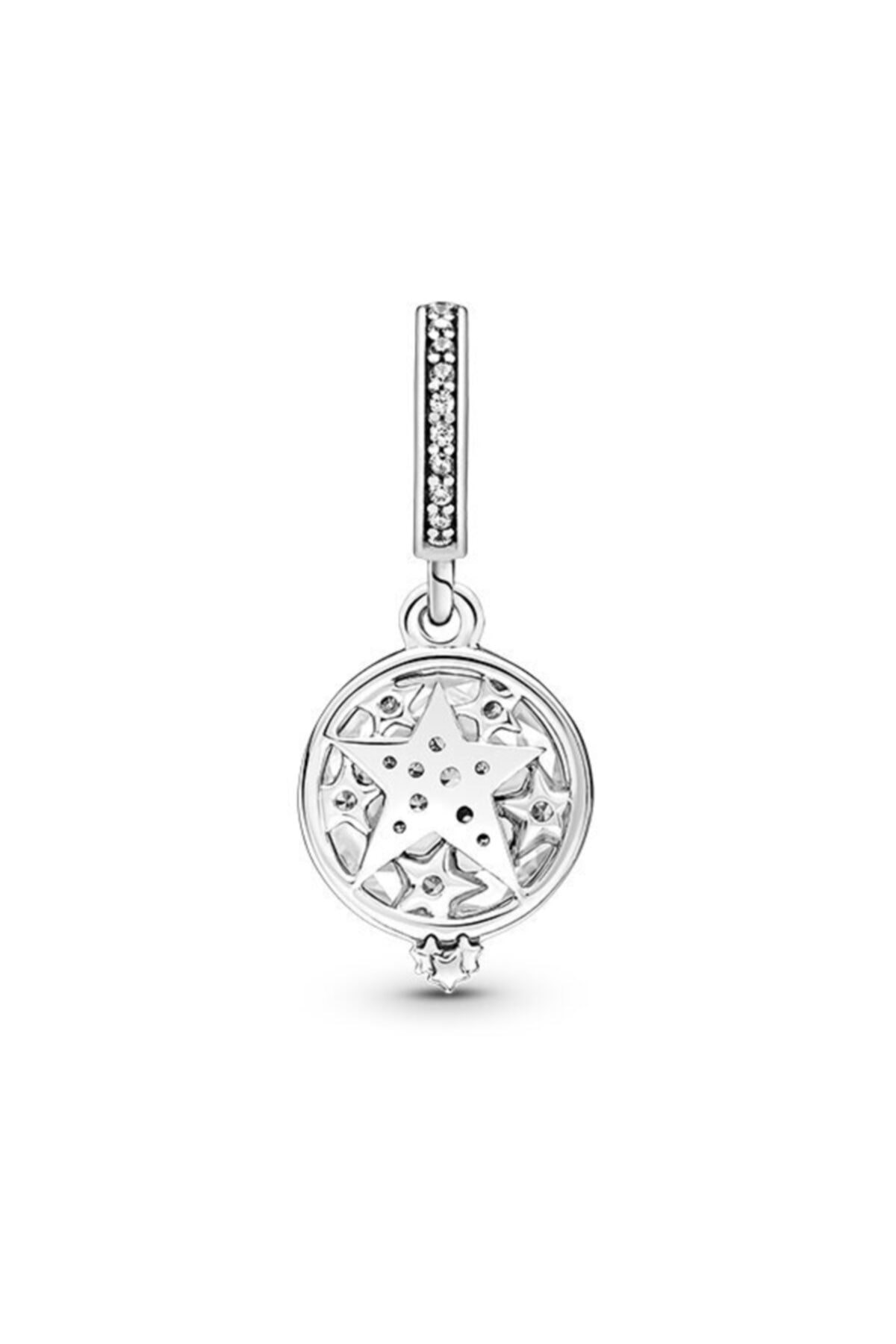 Büyüteç ve Yıldız Çift Sallantılı Gümüş Charm