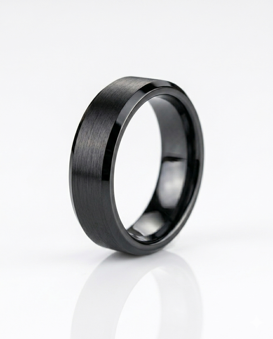 Erkek Düz Siyah Renk 6 mm Tungsten Yüzük