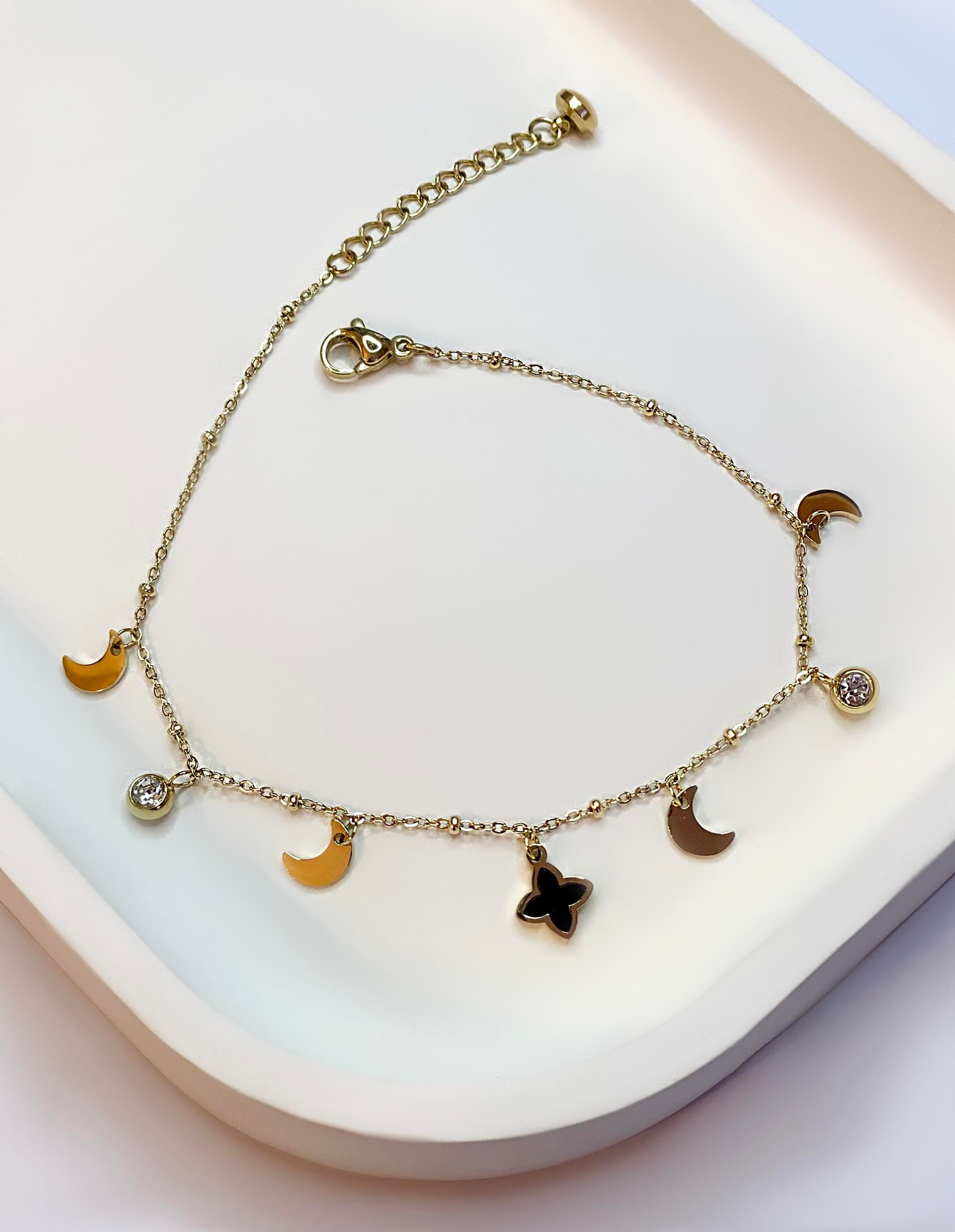 Kadın Ay ve Çiçek Model Çelik Halhal