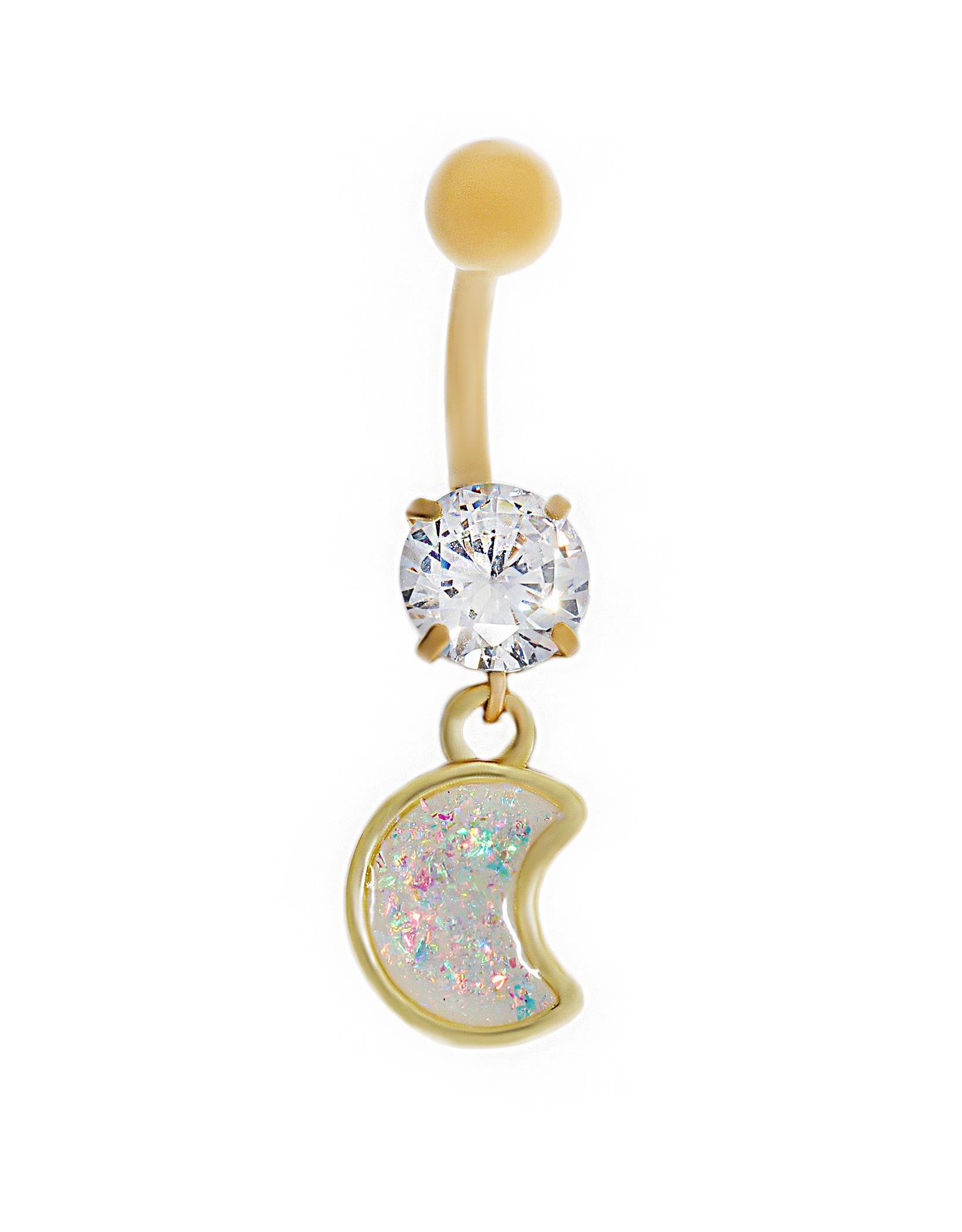 Kadın Ay ve Tektaş Model Gold Renk Çelik Piercing 