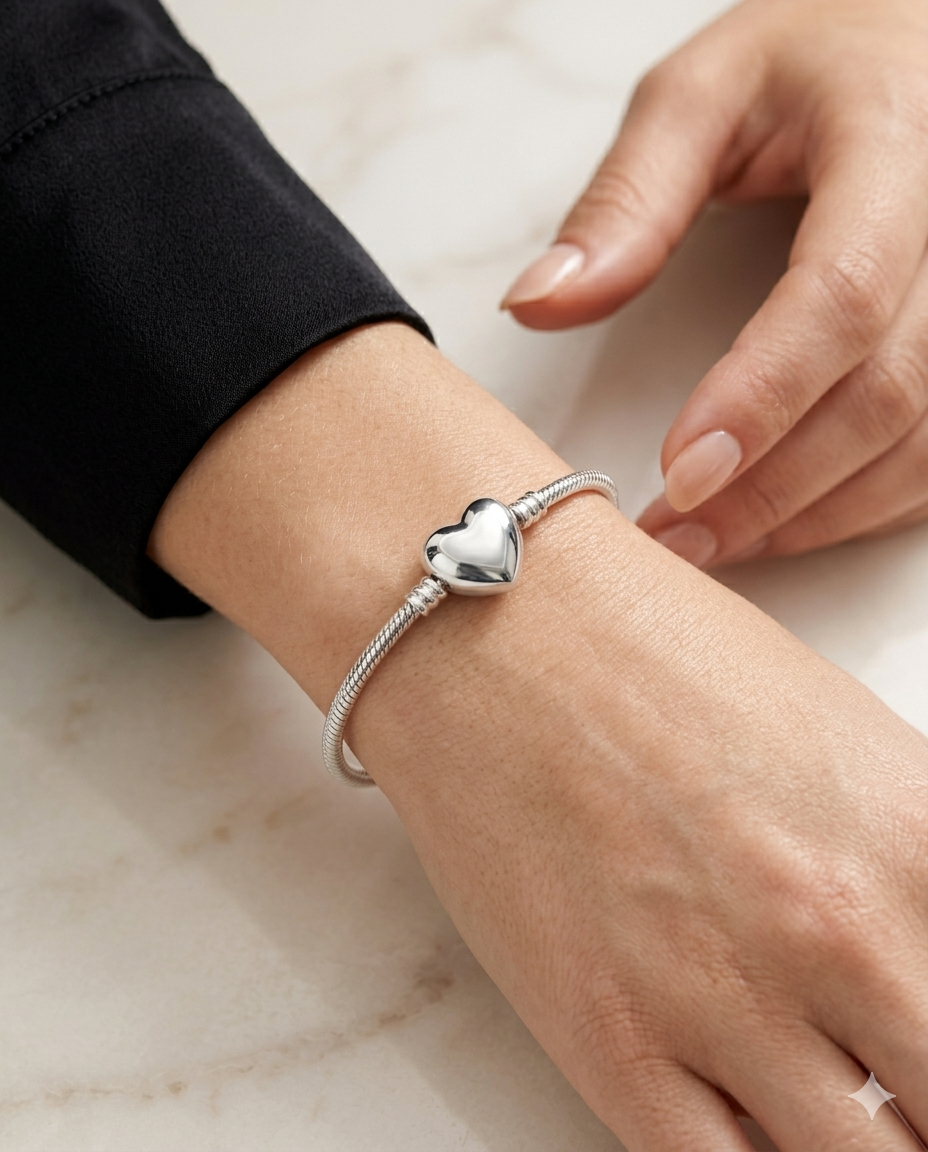 Kadın Charm İçin Uygun Kalp Model Çelik Bileklik