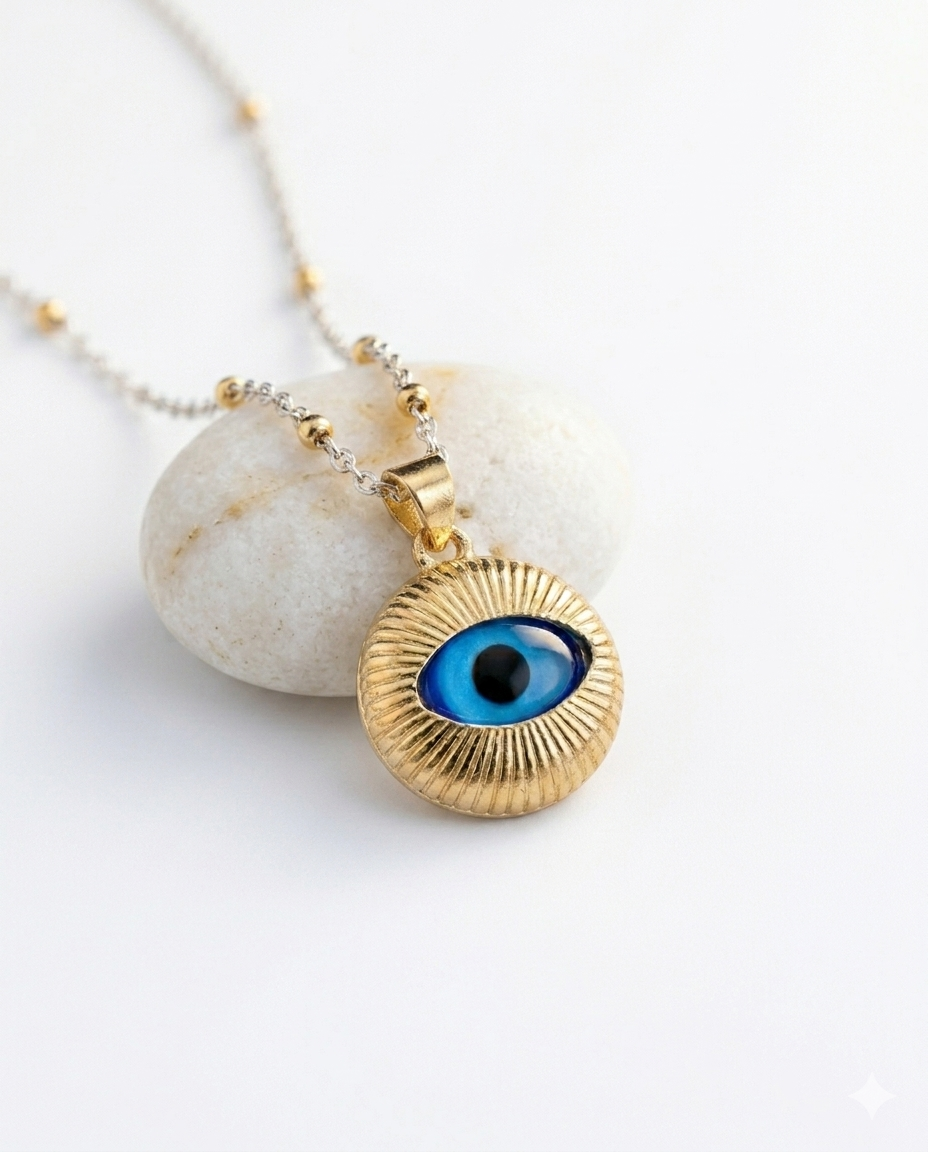 Kadın Göz Model Gold Detay Çelik Kolye 