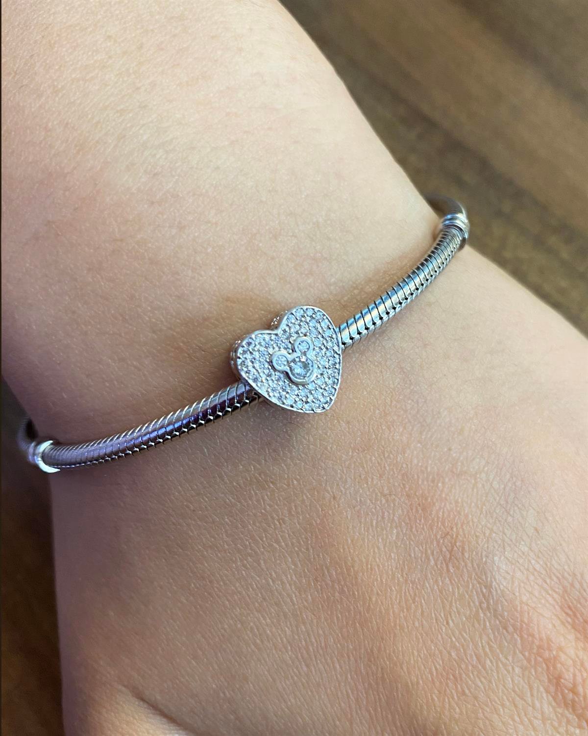 Kadın Kalp Model Mickey Detay Taşlı Gümüş Charm