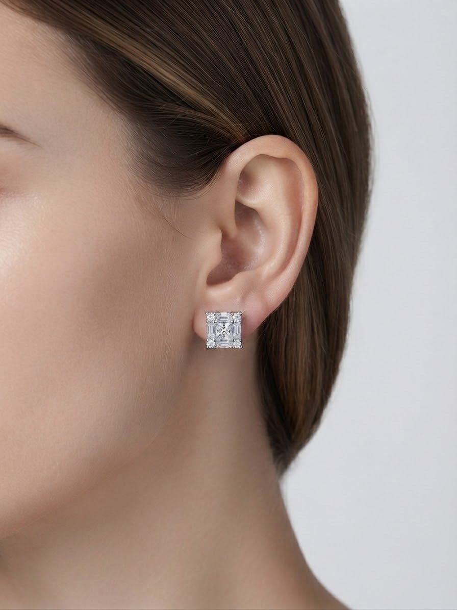 Kadın Kare Baget Detay Gümüş Küpe