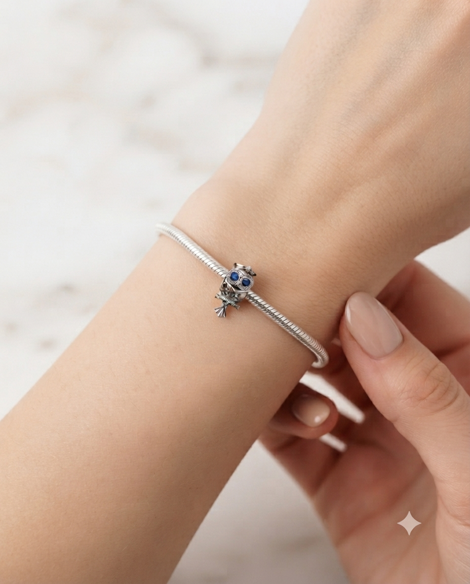 Kadın Mezun Baykuş Model Gümüş Charm