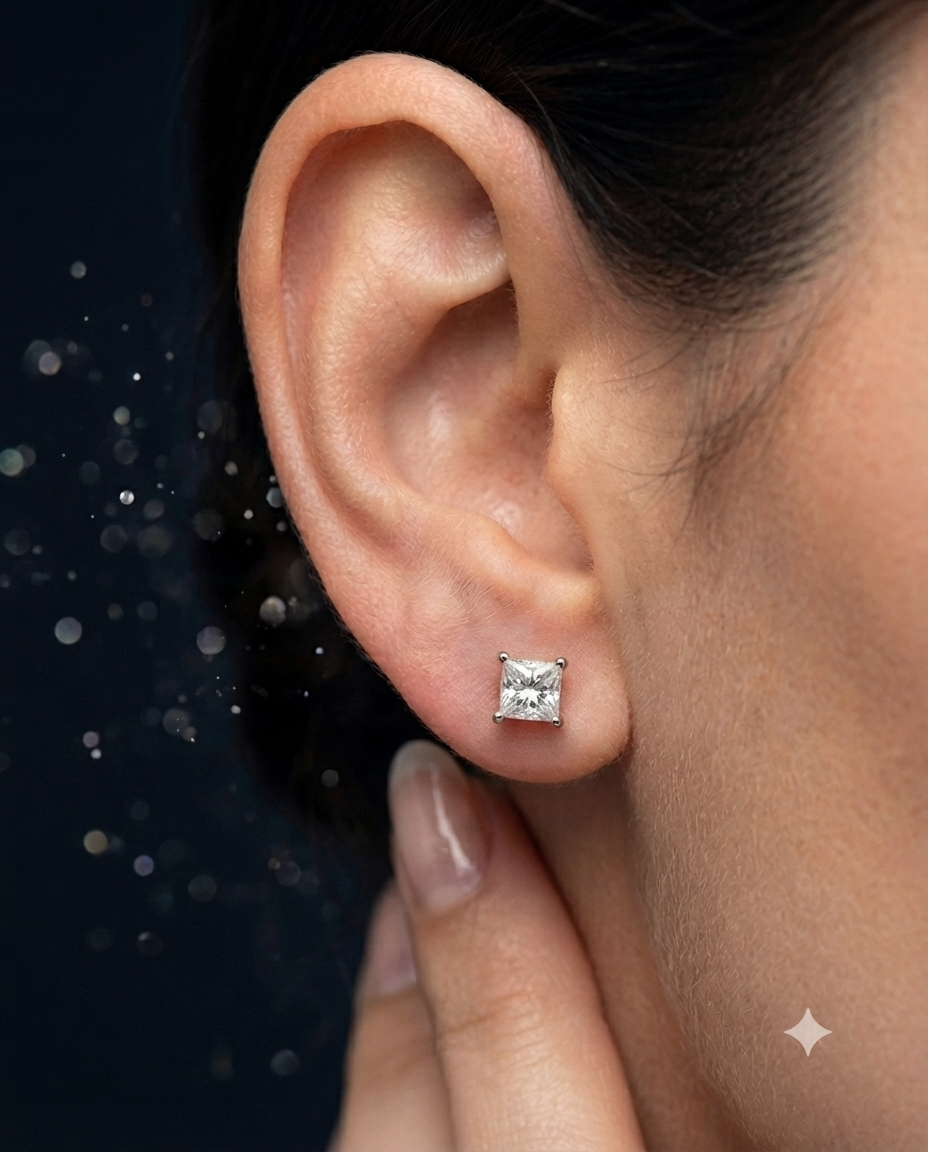 Kadın Moissanite Tek Taş Model Zarif Gümüş Küpe 