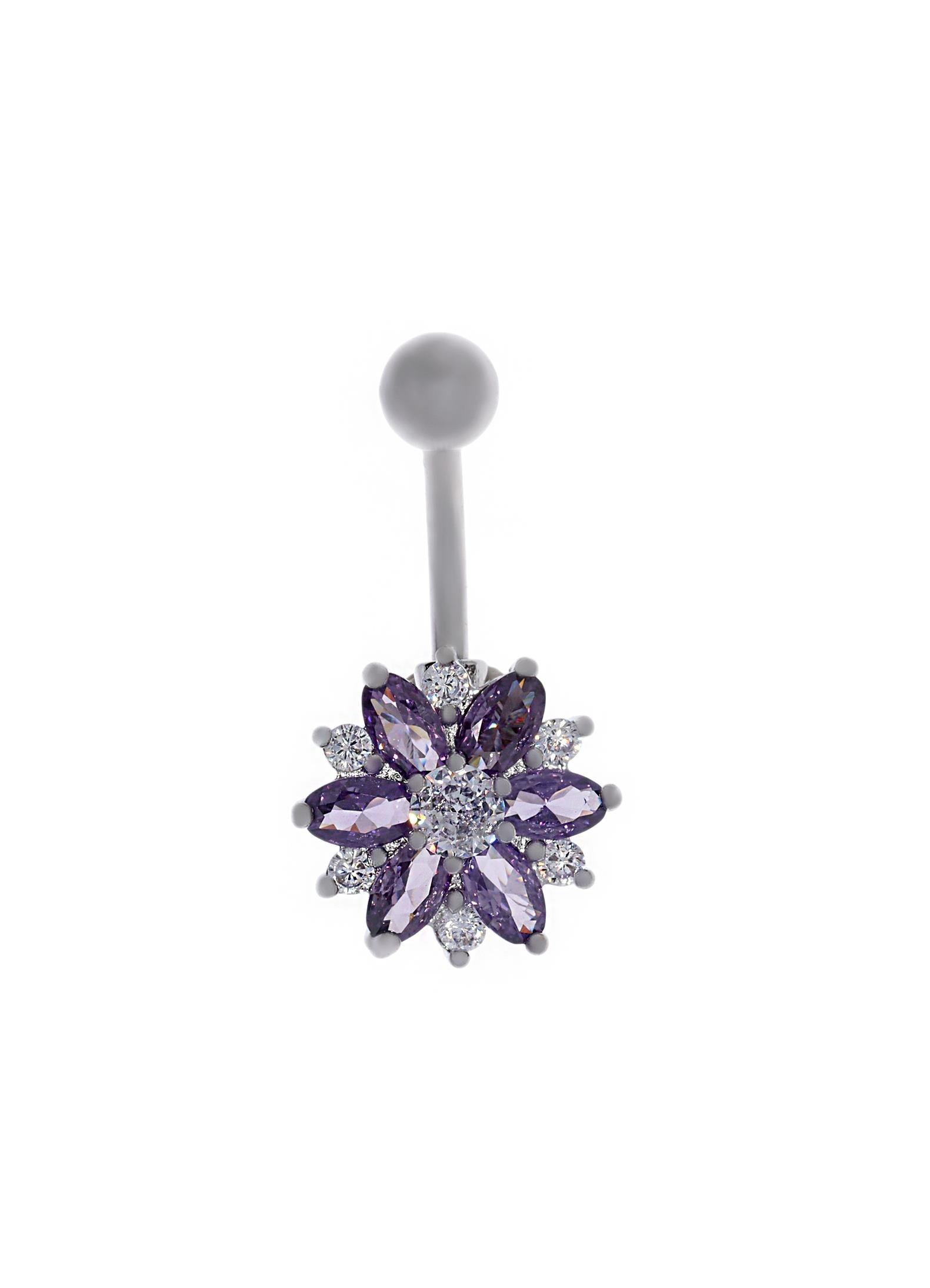 Kadın Mor Çiçek Detay Çelik Piercing 