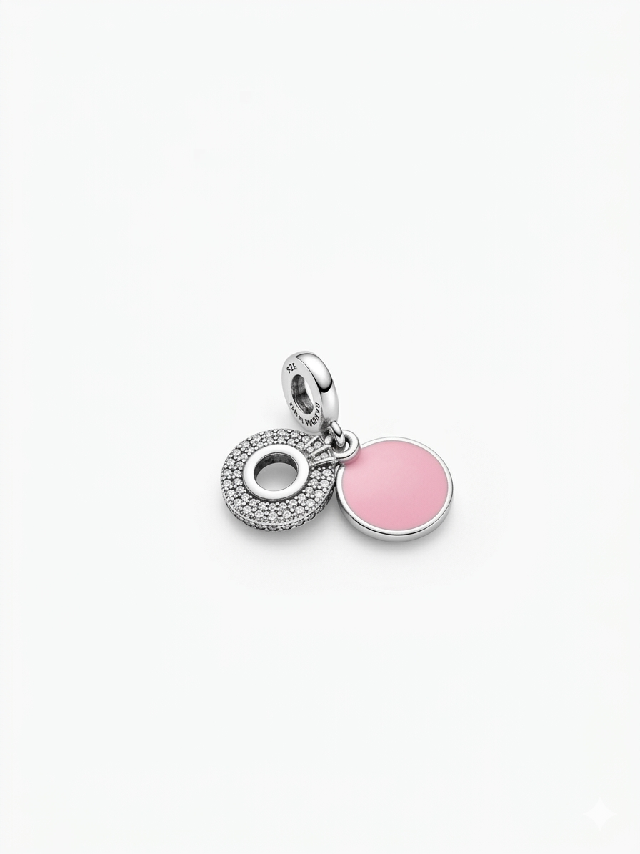 Kadın Pembe Renk Taşlı Gümüş Charm