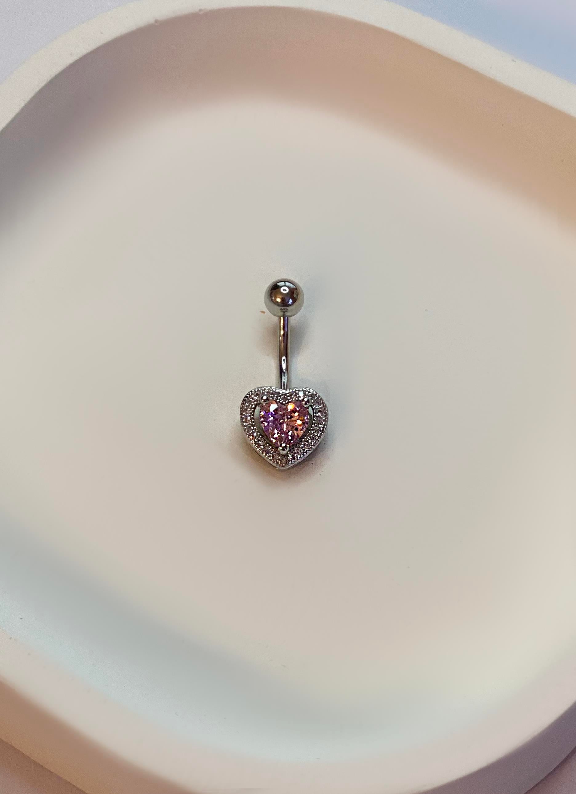 Kadın Pembe Taşlı Kalp Model Çelik Piercing