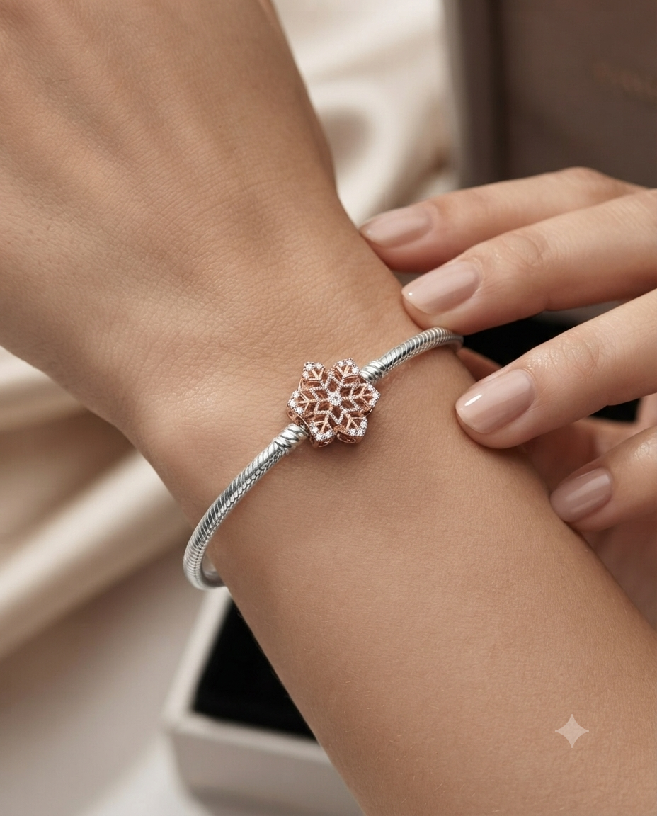 Kadın Rose Renk Kar Tanesi Model Gümüş Charm